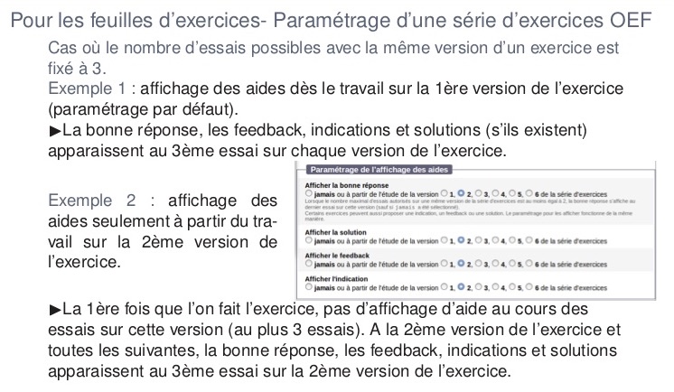 d�tail sur l'affichage des aides, solutions,...